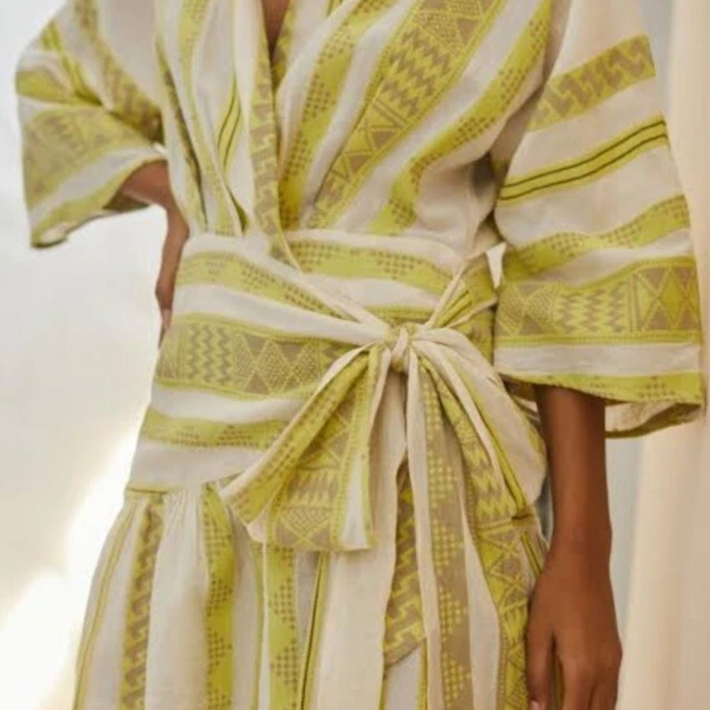 Devotion TWINS Anthropologie Lime and Cream Long Sleeve Dress